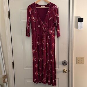 Boden Floral Faux Wrap Burgundy Maxi Dress. Sz 10R
